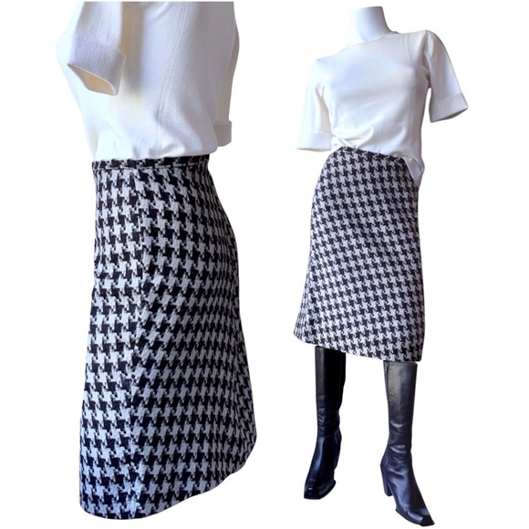 _ LIKE NEW European 90s/Y2K Vintage houndstooth wool blend midi skirt - US 4 - Picture 1 of 5
